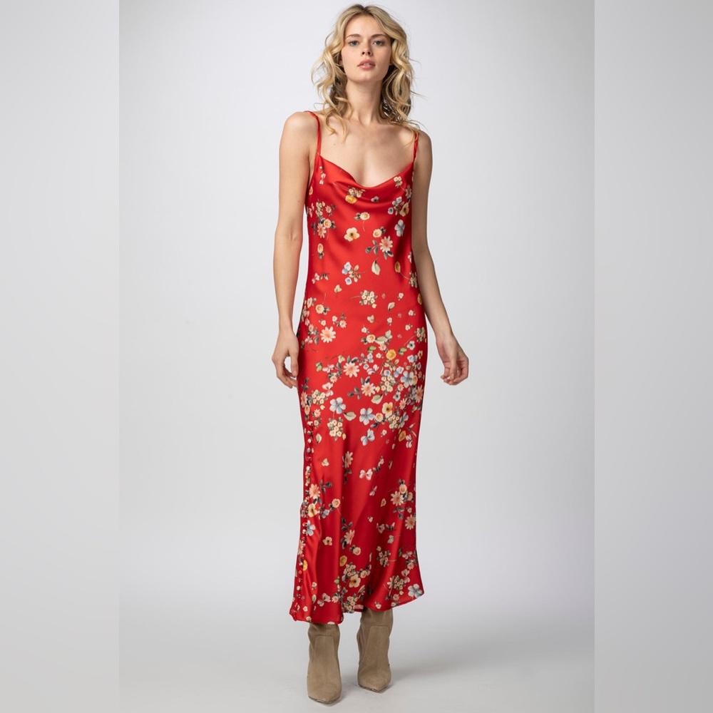 Daniela Corte Floral Red Silk Slip Dress
